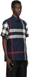 Burberry Navy Check Somerton Short Sleeve Shirt