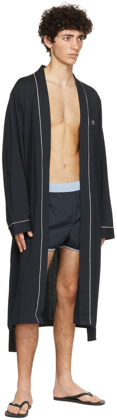 Boss Navy Cotton Kimono Robe