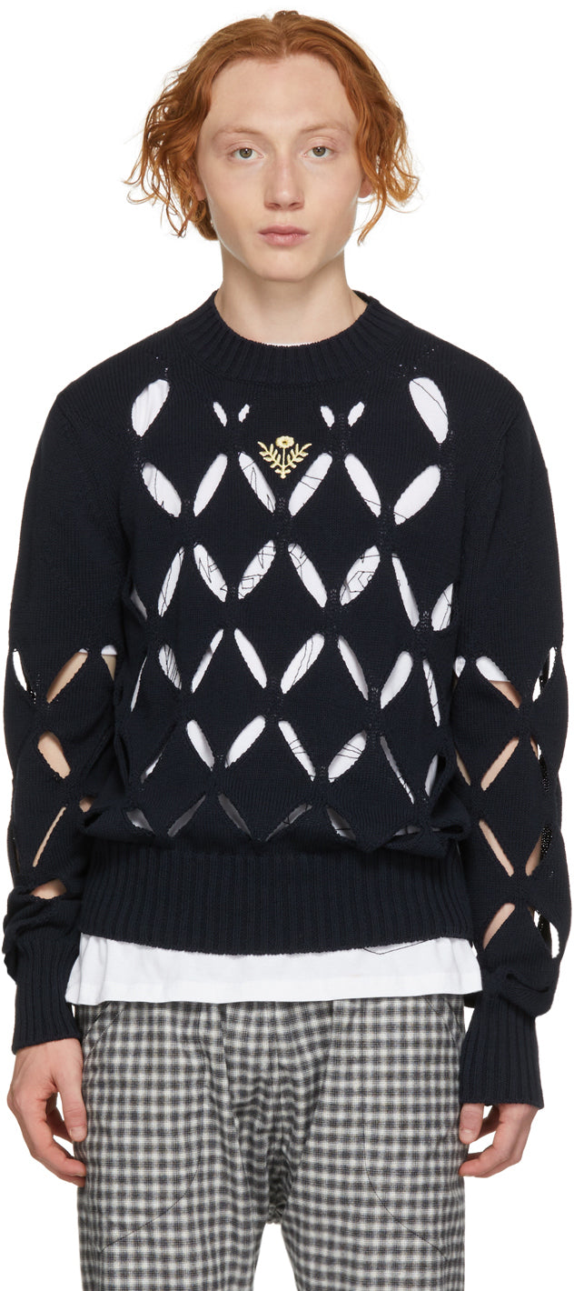 Stefan Cooke Navy Diamond Slashed Sweater – BlackSkinny