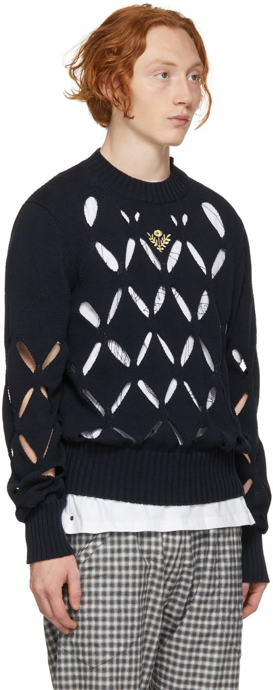 Stefan Cooke Navy Diamond Slashed Sweater – BlackSkinny