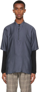 Giorgio Armani Navy Half-Zip Sport Short Sleeve Shirt - Chemise à manches courtes à mi-glissière de Giorgio Armani Navy - Giorgio Armani 해군 하프 Zip 스포츠 짧은 소매 셔츠