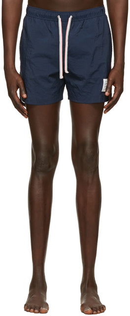 Thom Browne Navy Nylon Drawcord Swim Shorts - Thom Browne Naturel Nylon Cordon Cordon Short - Thom Browne Navy 나일론 드로잉 수영 반바지