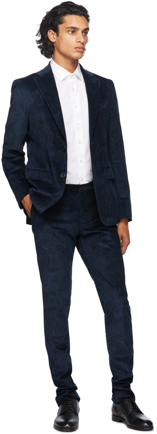 Etro Navy Paisley Corduroy Blazer