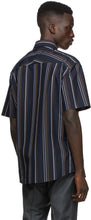 Dunhill Navy Poplin Striped Short Sleeve Shirt