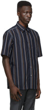 Dunhill Navy Poplin Striped Short Sleeve Shirt