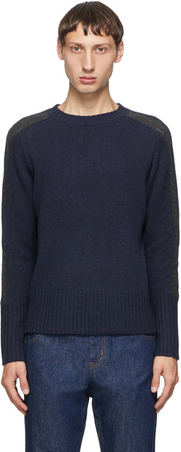 Random Identities Navy Wool Bicolor Crewneck - Identités aléatoires Crewneck de laine de laine bleu marine - 무작위 ID 네이비 울 바이 컬러 크루크