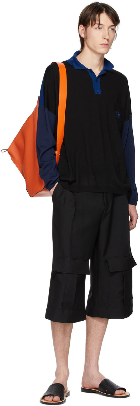 Loewe Navy Wool Cargo Short Trousers