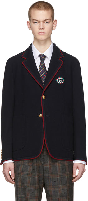 Gucci Navy Wool Palma Blazer - Gucci Navy Laine Palma Blazer - 구찌 해군 양모 팔마 블레이저