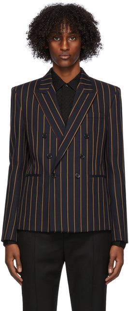 Saint Laurent Navy Wool Striped Blazer - Blazer rayé de laine de laine bleu marine Saint Laurent - 세인트 로랑 해군 양모 스트라이프 블레이저