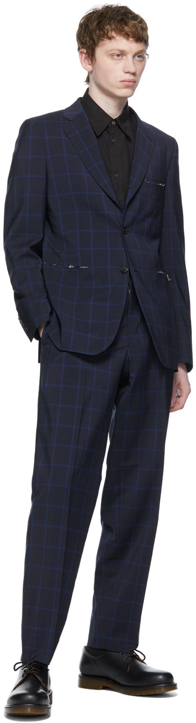 Comme des GarÃ§ons Homme Deux Navy Wool Windowpane Trousers