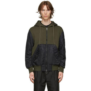 Neil Barrett Black and Khaki Nylon Hybrid Travel Hoodie