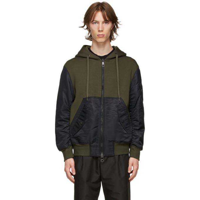 Neil Barrett Black and Khaki Nylon Hybrid Travel Hoodie