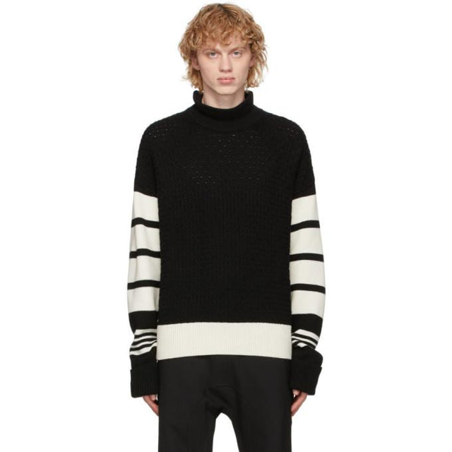 Neil Barrett Black and Off-White Loose Mock Neck Guernsey Sweater