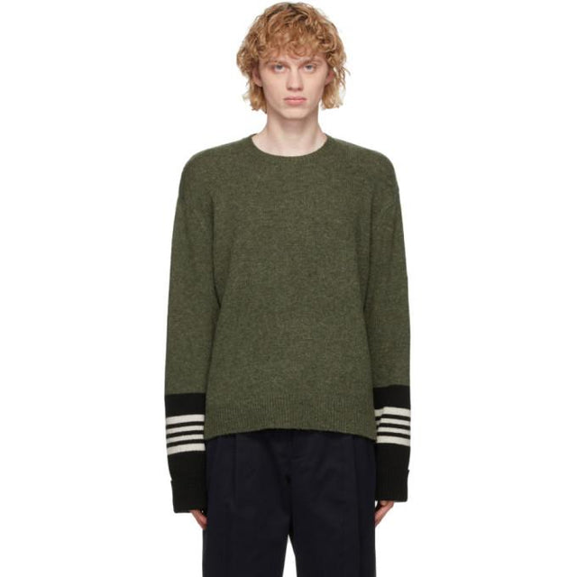 Neil Barrett Green Striped Cuff Techno Travel Sweater