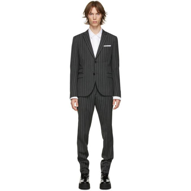 Neil Barrett Grey and White Wool Stripe Slim Fitted Suit