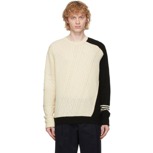 Neil Barrett Off-White and Black Cable Knit Asymmetric Sweater