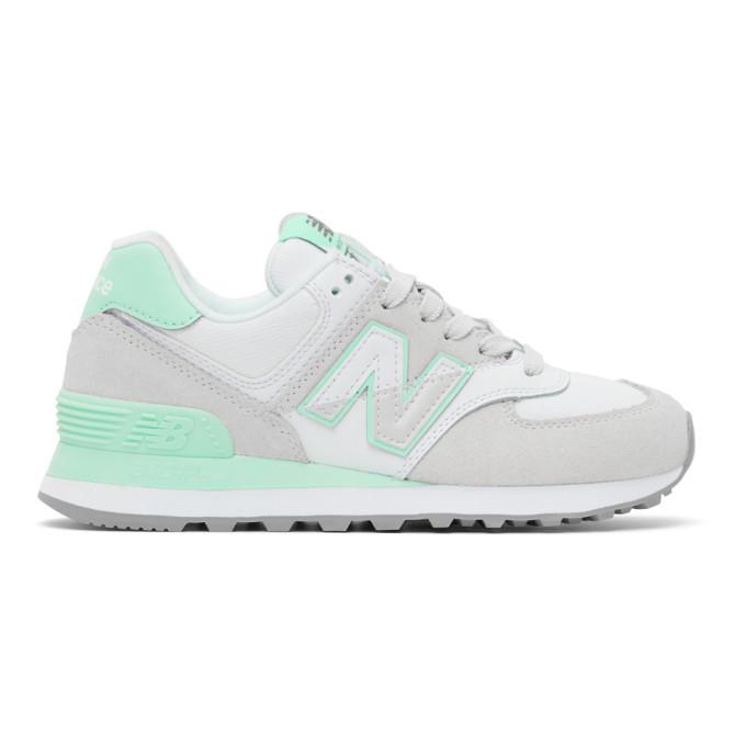 New Balance Grey and Green 574 Sneakers
