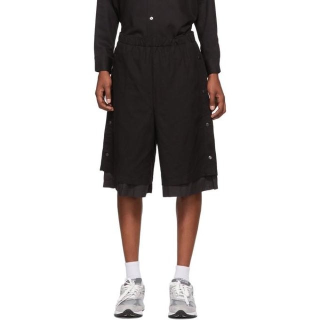 N.Hoolywood Black Double Layered Pressed Shorts