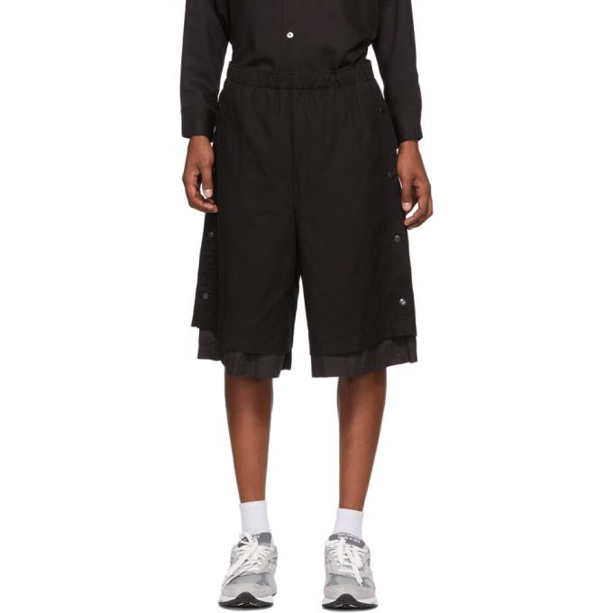 N.Hoolywood Black Double Layered Pressed Shorts