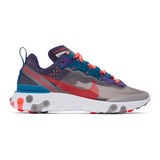 Nike Grey and Purple React Element 87 Sneakers