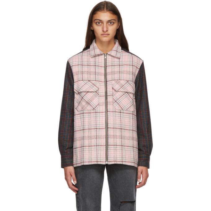 Noon Goons Pink and Brown Plaid Zip Shirt Jacket