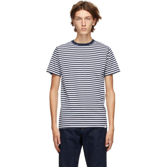 Norse Projects Navy and White Striped Niels T-Shirt
