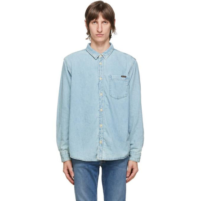 Nudie Jeans Blue Denim Albert Short Sleeve Shirt