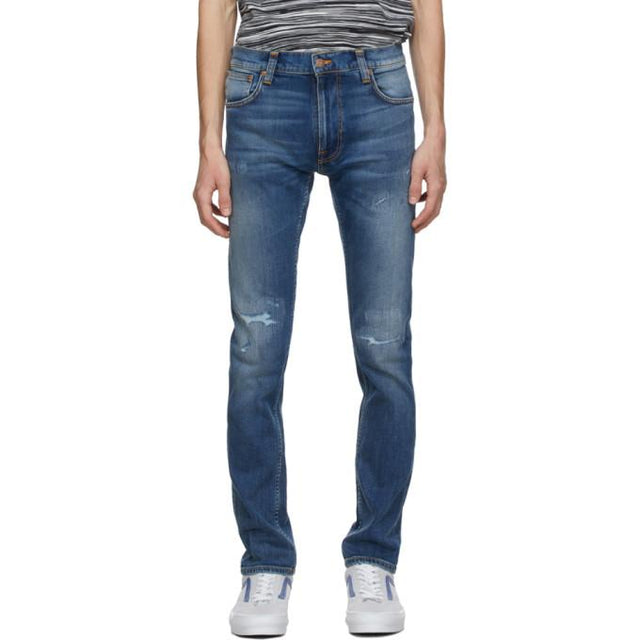 Nudie Jeans Blue Ripped Thin Finn Jeans