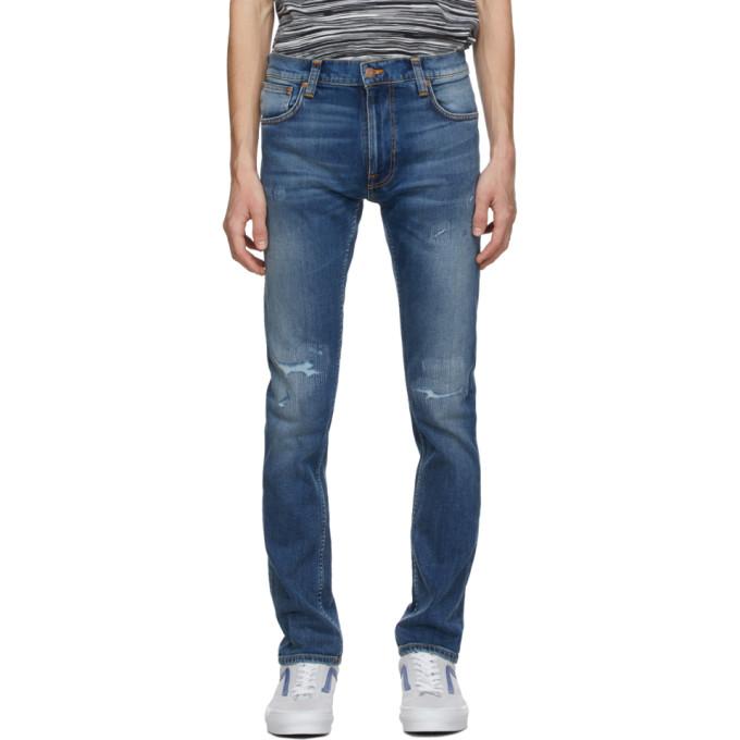 Nudie Jeans Blue Ripped Thin Finn Jeans