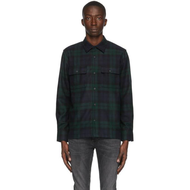 Nudie Jeans Navy and Green Wool Sten Blackwatch Shirt