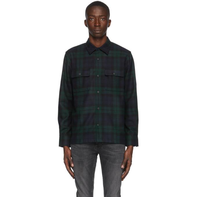 Nudie Jeans Navy and Green Wool Sten Blackwatch Shirt