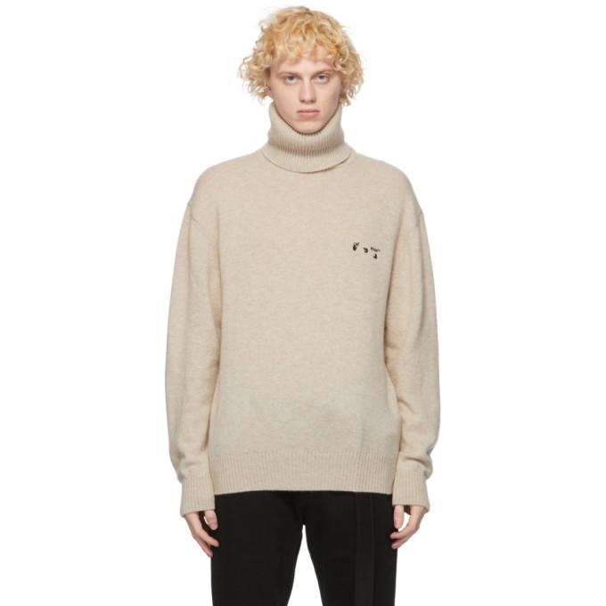 Off-White Beige Cashmere Logo Turtleneck