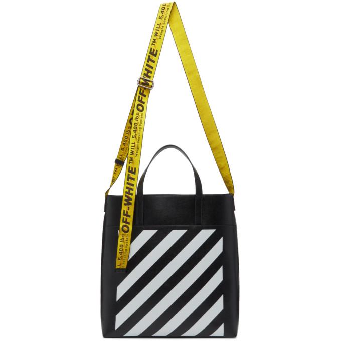 Off-White Black Leather Diag Tote