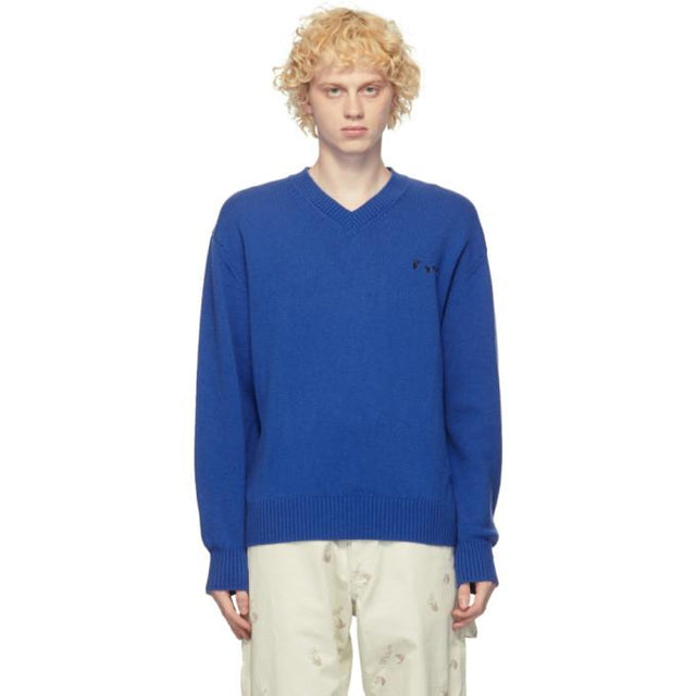 Off-White Blue Cashmere Logo Sweater