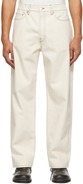 Sunnei Off-White Classic Side Band Jeans - Jeans de bande latérale classique de Sunnei - Sunnei 오프 화이트 클래식 사이드 밴드 청바지