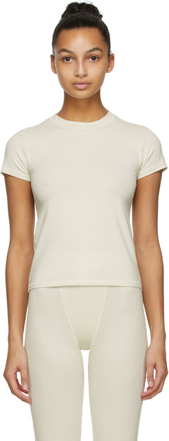 SKIMS Off-White Cotton T-Shirt - Skims T-shirt de coton blanc cassé - kms off-white 면화 티셔츠