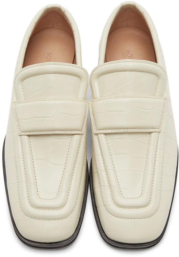 Bottega Veneta Off-White Croc Loafers