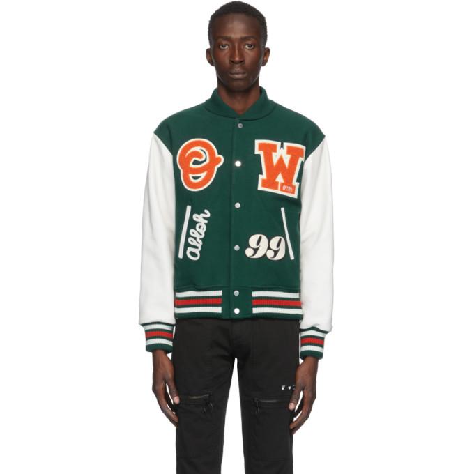 Off-White Green and Orange Varsity Bomber Jacket