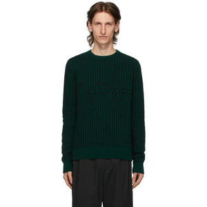 Off-White Green Intarsia Knit Sweater
