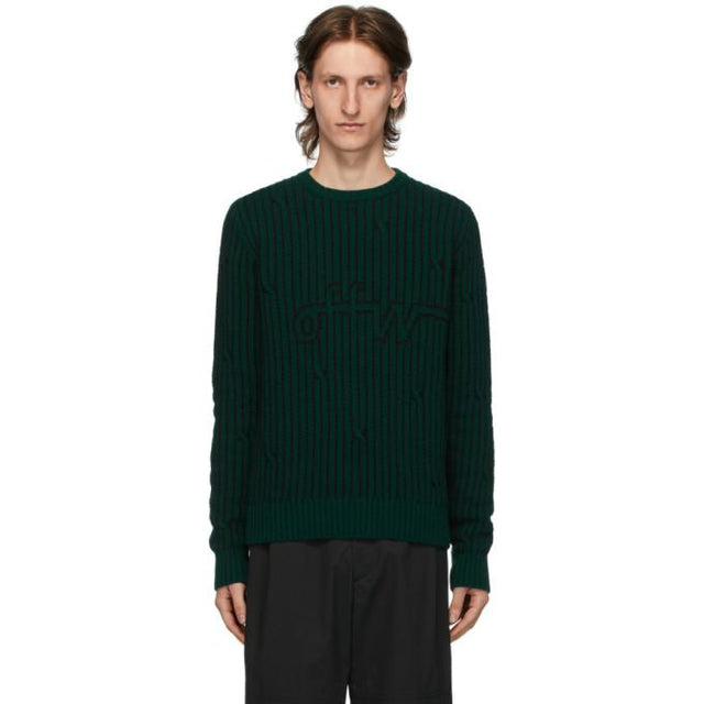 Off-White Green Intarsia Knit Sweater