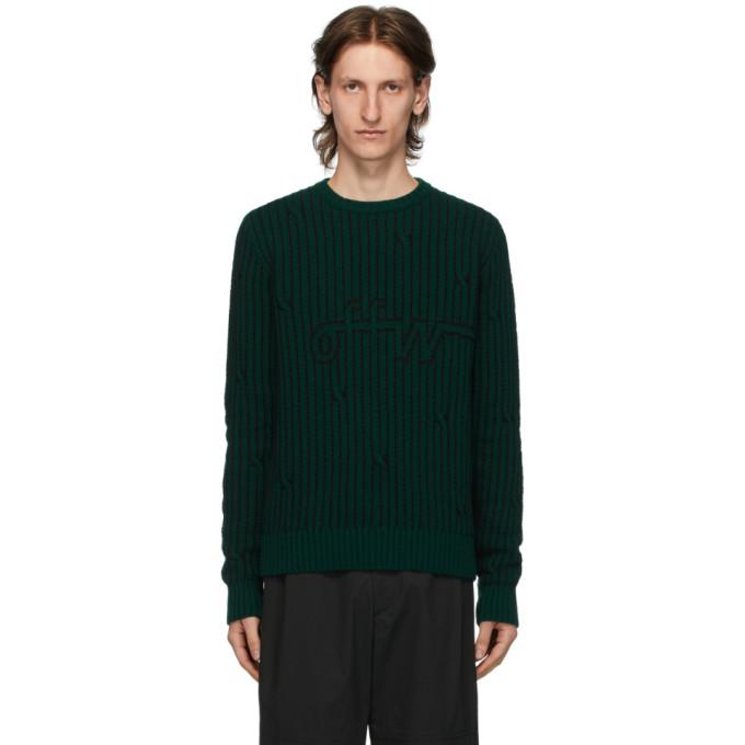 Off-White Green Intarsia Knit Sweater