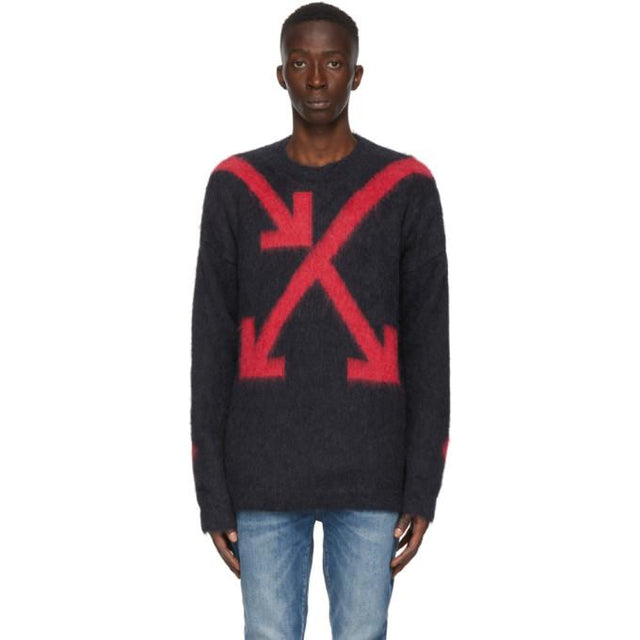 Off-White Grey and Red Intarsia Arrows Sweater