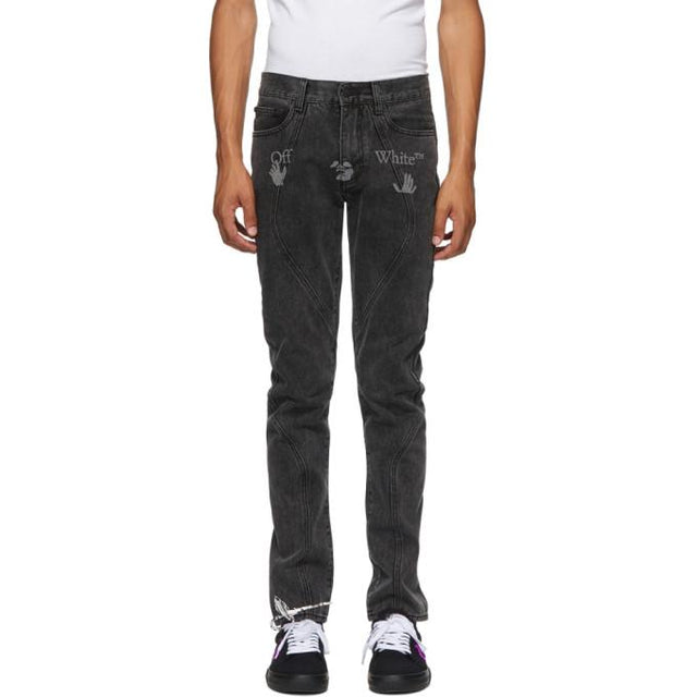 Off-White Grey Logo Contour Slim Jeans