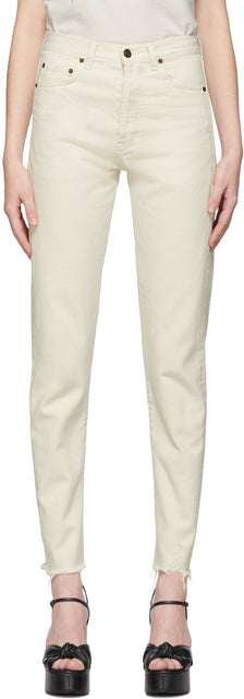 Saint Laurent Off-White Raw Edge Slim Jeans