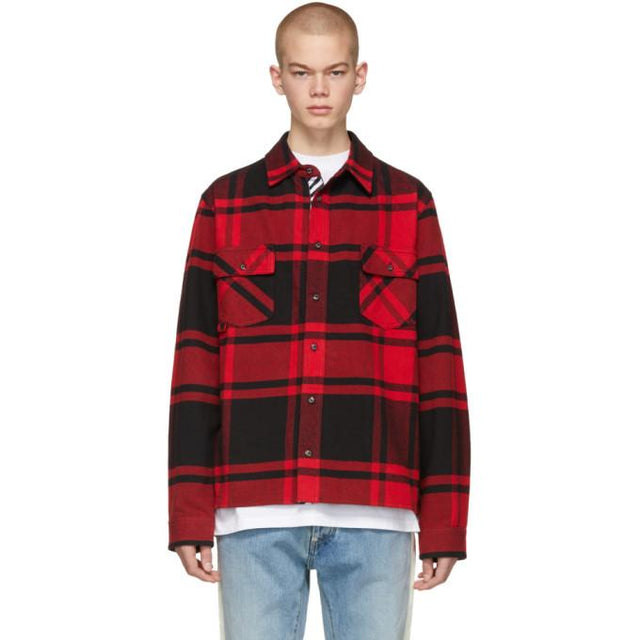 Off-White Red and Black Flannel Stencil Shirt