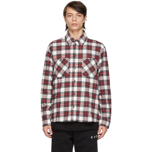 Off-White Red and White Flannel Check Shirt
