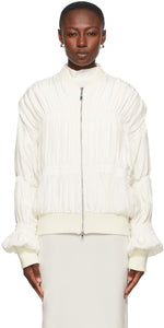 Winnie New York Off-White Silk Ruched Bomber Jacket