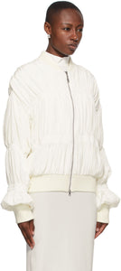 Winnie New York Off-White Silk Ruched Bomber Jacket