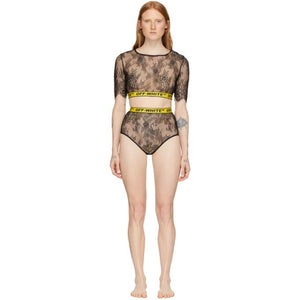 Off-White SSENSE Exclusive Black and Yellow Lace Two-Piece Bodysuit