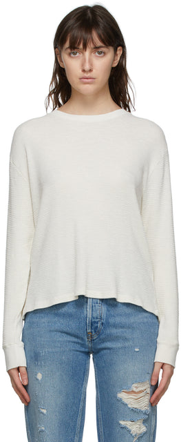 Re/Done Off-White Thermal Long Sleeve T-Shirt - T-shirt à manches longues thermique en blanc - 재 / 백색 열 긴 소매 티셔츠 재 /